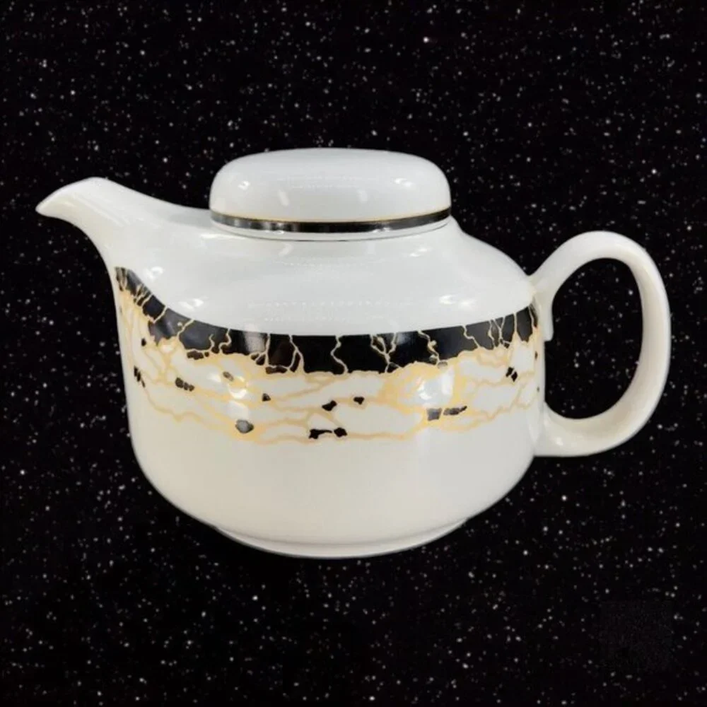 Chodziez Porcelain Teapot Yellow Black Abstract Design Made Poland Vintage Retro